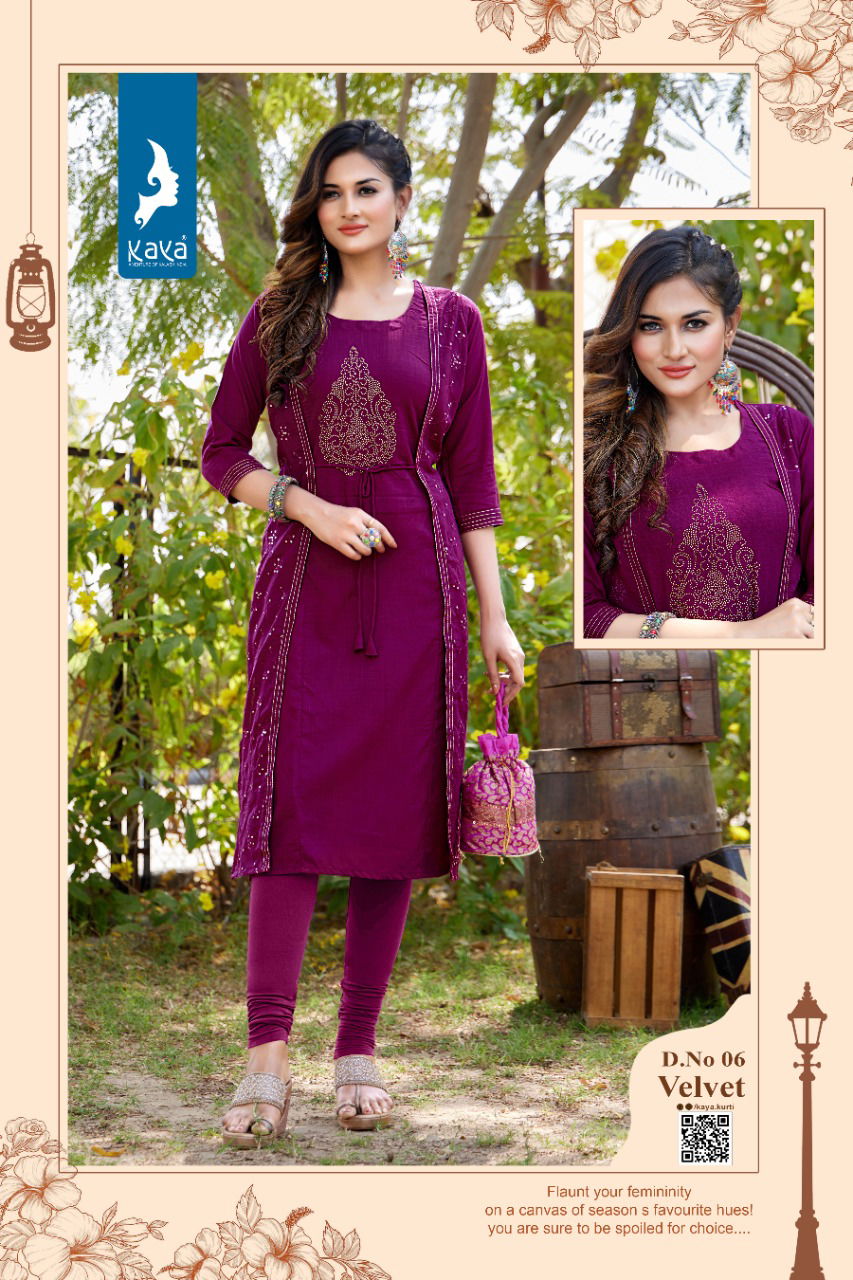 Kaya Velvet Fancy Wear Rayon Stylish Designer Kurti With Jacket Collection